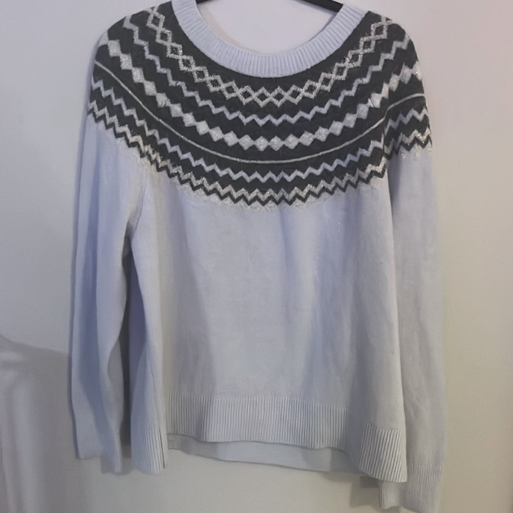 Banana Republic Fair Isle Sweater Light‎ Blue w/ gray & metallic accent - Large